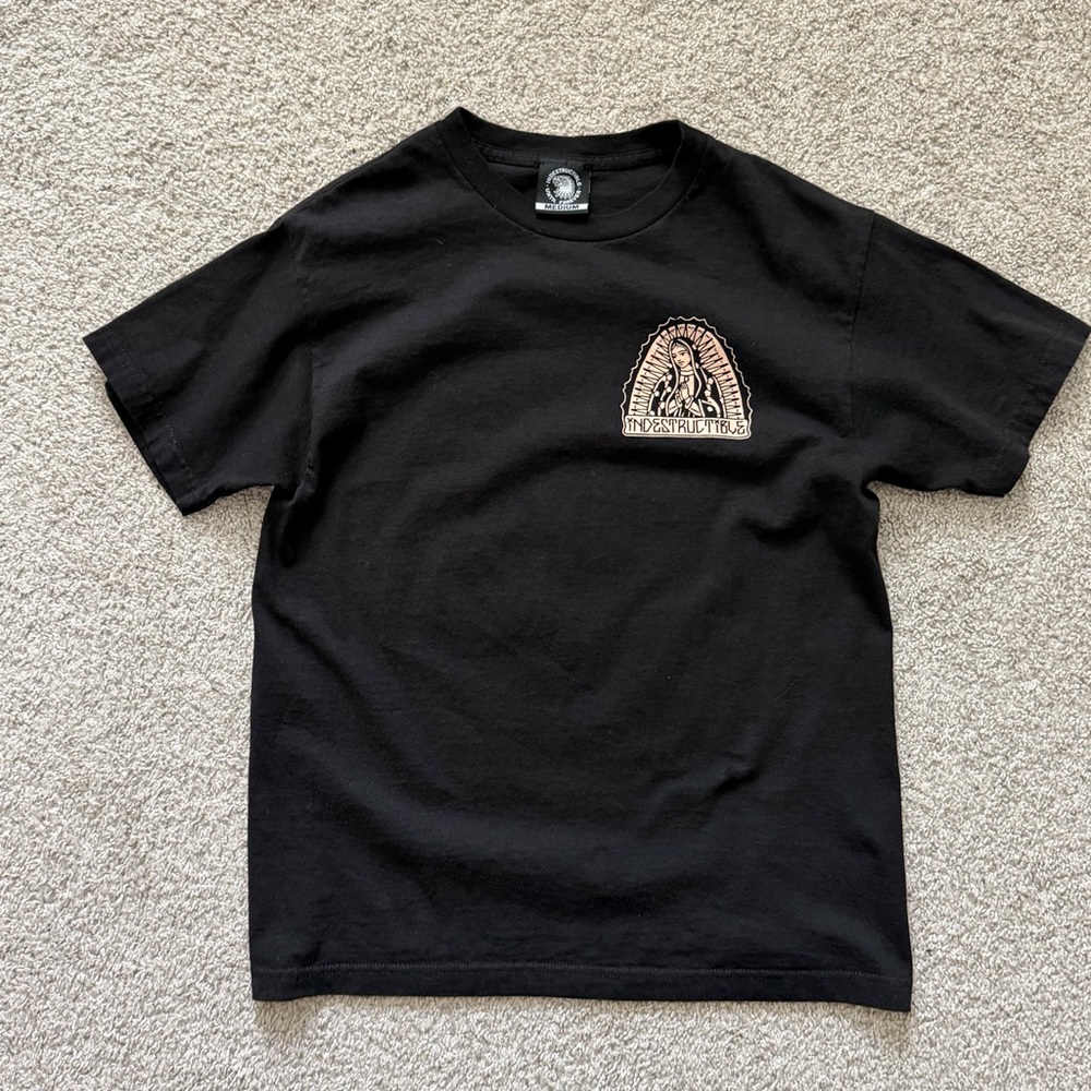 Indestructible MFG T-Shirt Medium Black Virgin Mary Graphic Front & Back